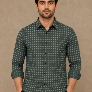 Men's olive green printed shirt
