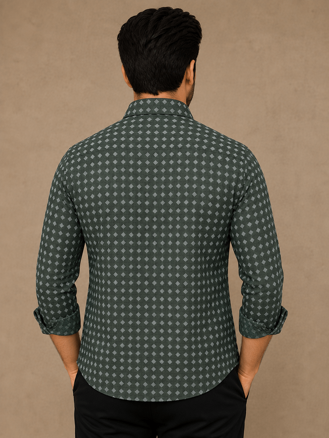 Men's olive green printed shirt