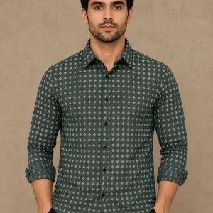 Men's olive green printed shirt
